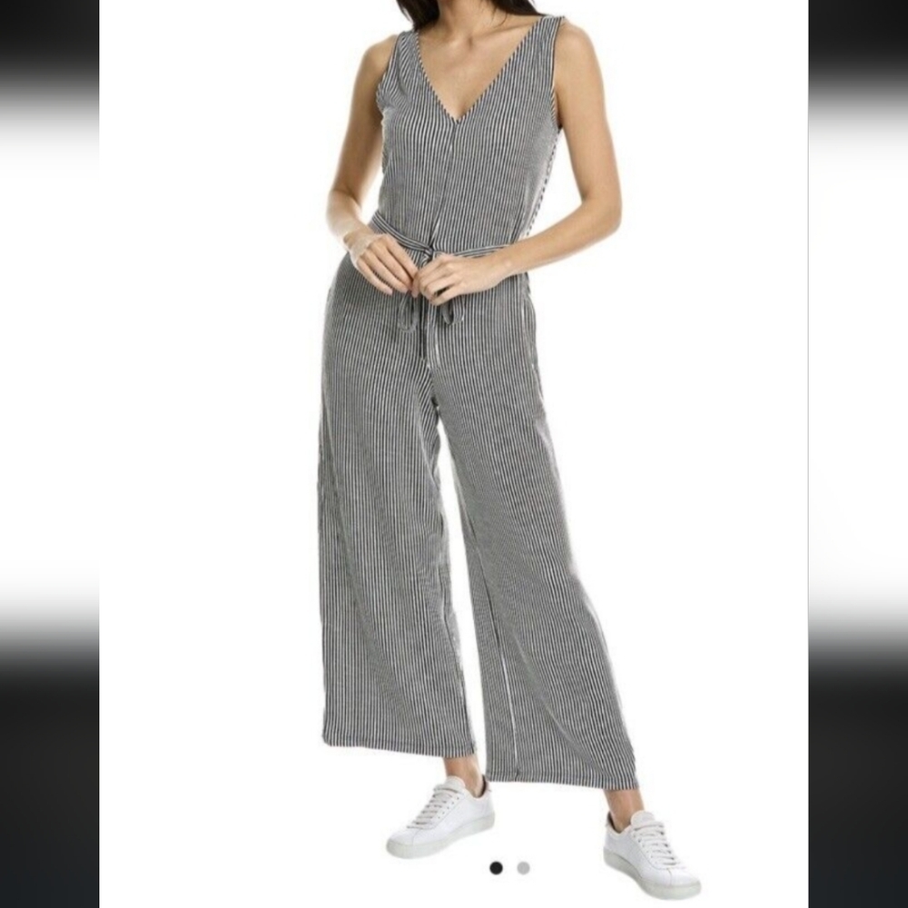 Max Studio Black and White Striped Wide-Leg Jumpsuit
